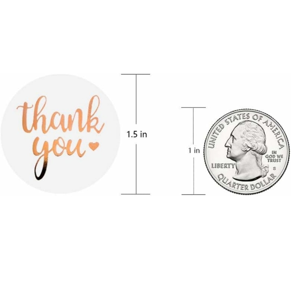3/$15 Set of 50 THANK YOU Stickers Rose Gold Metallic Foil 1.5" - Picture 3 of 6